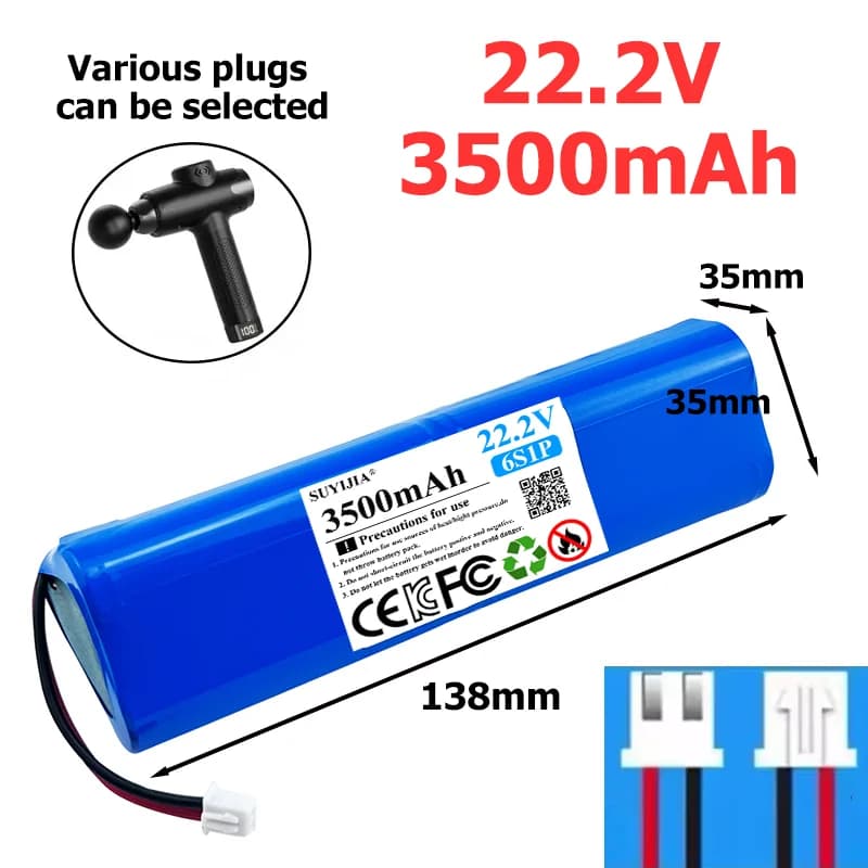 22.2 V 3500 mAh massage gun battery 6S1P lithium battery suitable for gun for band massage gun Muscle relax Fitness equipment