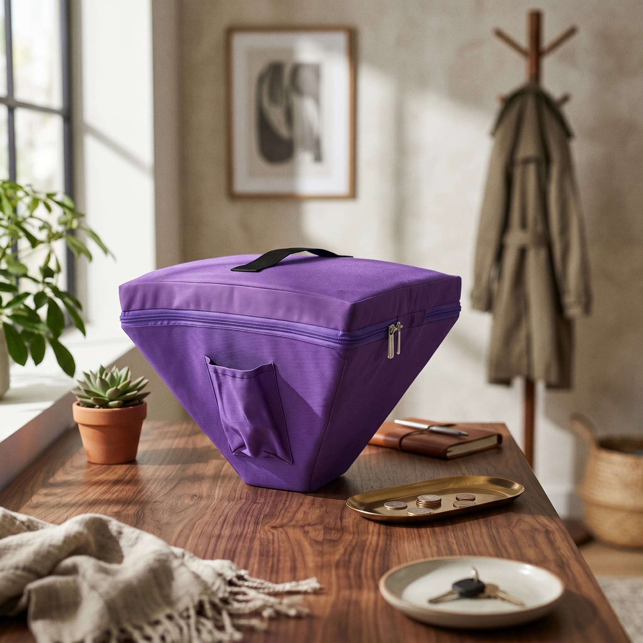 Padded Singing Bowl Bag Zippered Singing Bowl Carrying Case Pyramid Bag Stitched Panel Storage Accessory Zipper Closure