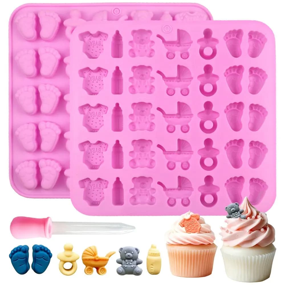 2pcs Silicone Mold Set 35-Cavity Baby Feet Pacifier Onesie with Dropper DIY Soy Wax Candle Soap Resin Craft Tool Gift Decor