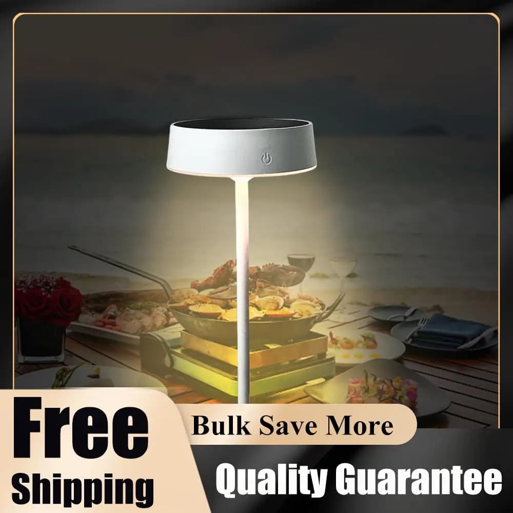 Lampada da Tavolo Solare Impermeabile, Lampada da Scrivania LED Ricaricabile Senza Fili, Luce Notturna Portatile per Giardino, Terrazza, Campeggio