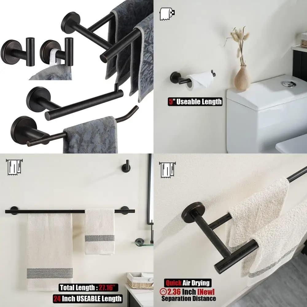 Set di accessori da bagno in bronzo lucidato a olio da 5 pezzi con portasciugamani, barra HT, supporto TP e 2 ganci