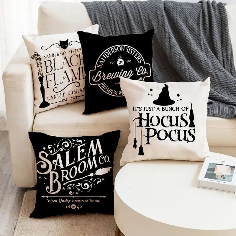Black Flame Hocus Pocus Broom Pattern Print Soft Square Flame Flame Lining for pillow pillowcase stay Home Decor