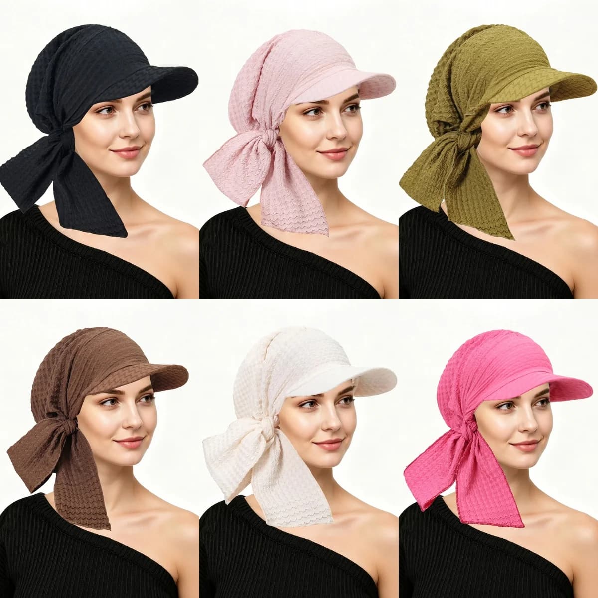 Trendy Women Solid Color Turban Hat Outdoor Brim Sunshade Hats Curved Hat Baseball Cap Sun Hats Headscarf Scarf Femme
