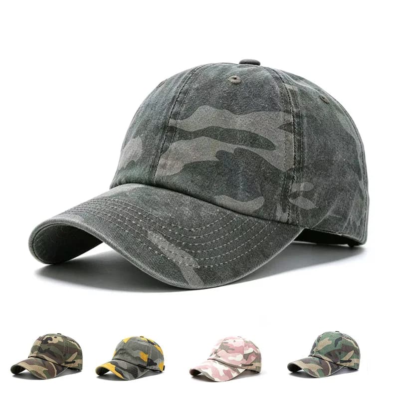 Plain Camouflage Baseball Cap, Military-Style Canvas Hat, Men'S Baseball Cap With Adjustable Velcro Strap, Cotton