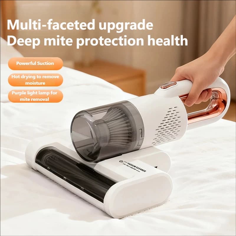 Aspirapolvere Anti-acaro con Potente Aspirazione, Vibrazione ad Alta Frequenza e Sterilizzazione UV per Materassi e Letti