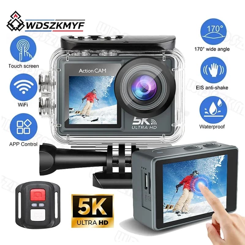 Action Camera 5K 4K60FPS 24MP 2" Touch Dual Screen 5X Zoom Wi-Fi EIS 170° DVR Webcam 30M Waterproof Sport Camera