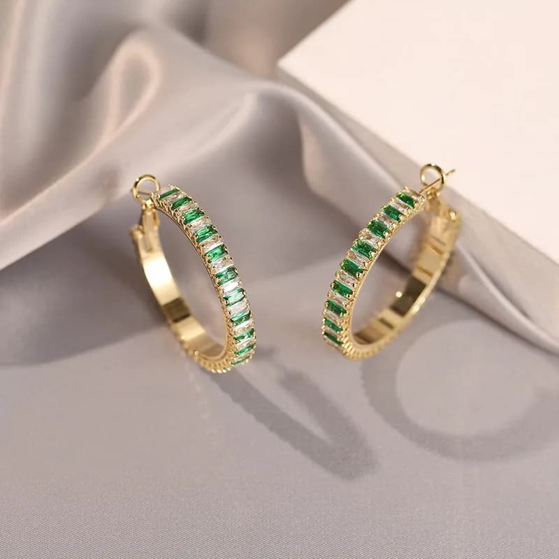 Orecchini di Design Semplice e Lussuoso in Rame con Zirconi Colorati, Orecchini Esagerati ed Eleganti per Donne