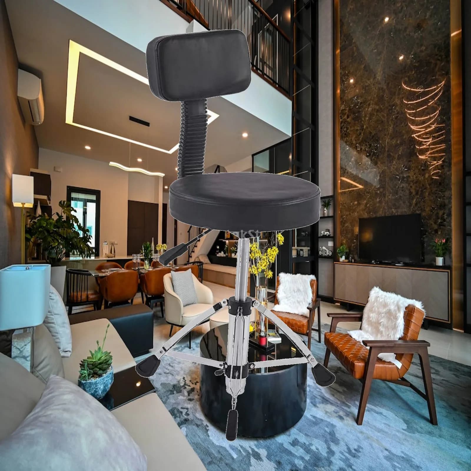 Adjustable Drum Chair with Back Rest Iron PU Leather Drum Throne Seat for Practice Pad Drum Accessory