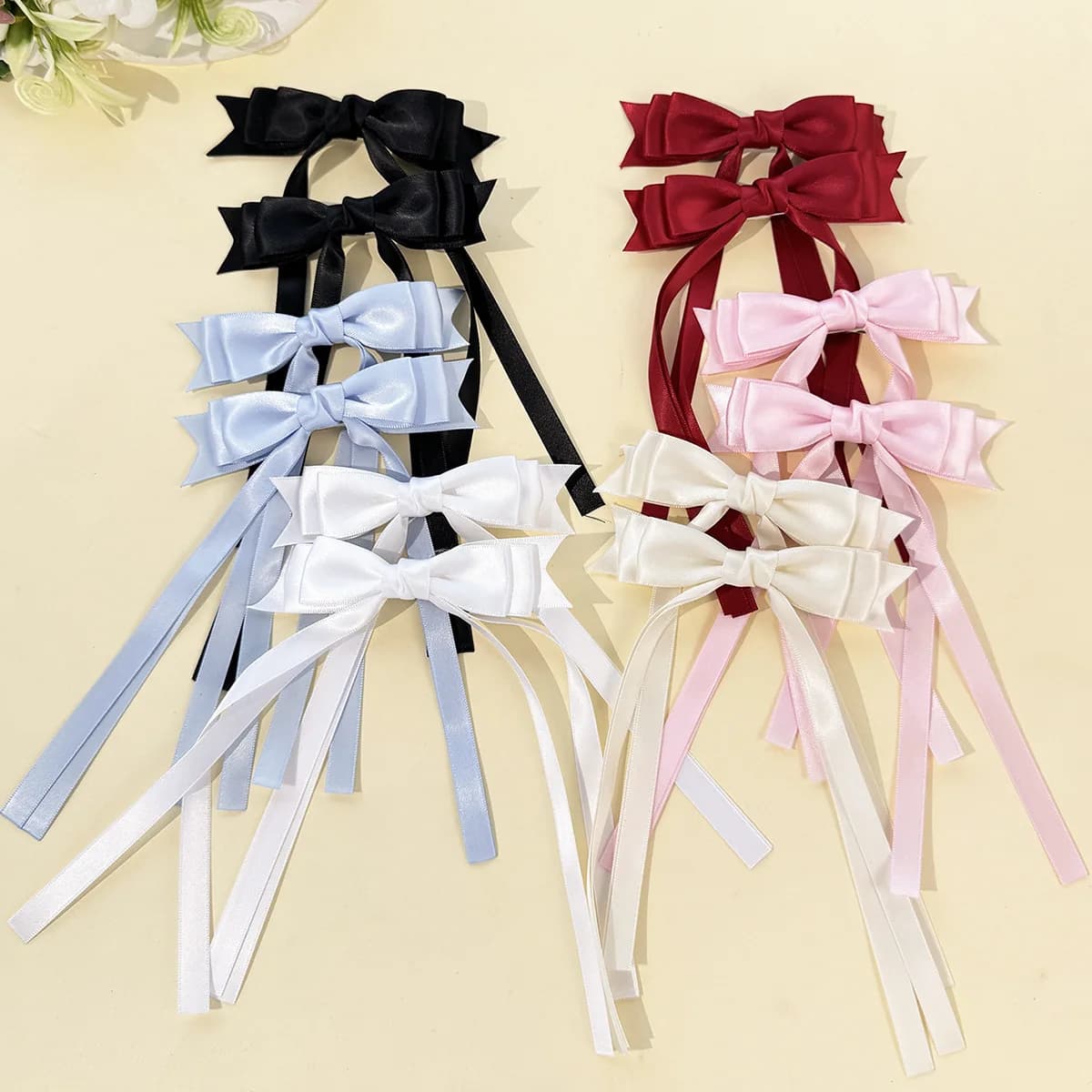 36pc Handmade Long Tassel Satin Ribbon Bow Hair Clips Three Layer Bow Hairgrips for Women Girls Hair Accessories Headwear Bulk