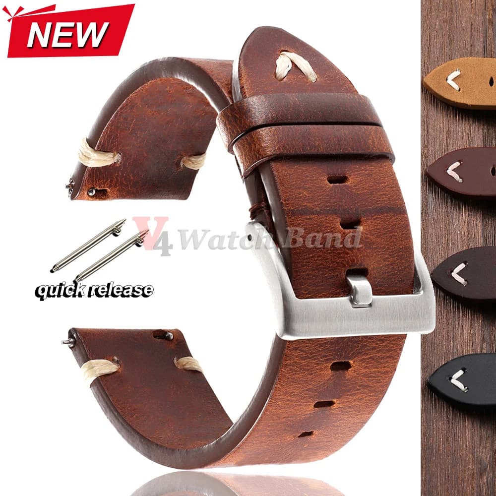 Quick Release Strap 20mm 22mm Vintage Oil Wax Leather Watch Band Brown Black Cowhide Straps Universal Bracelet Men Wristbands