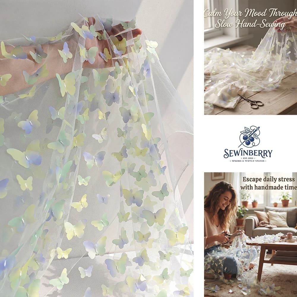 Pastoral 3D Gradient Butterfly Tulle Fabric Stress-Relief DIY Sewing Material For Dress Patchwork Wedding Handmade Crafts