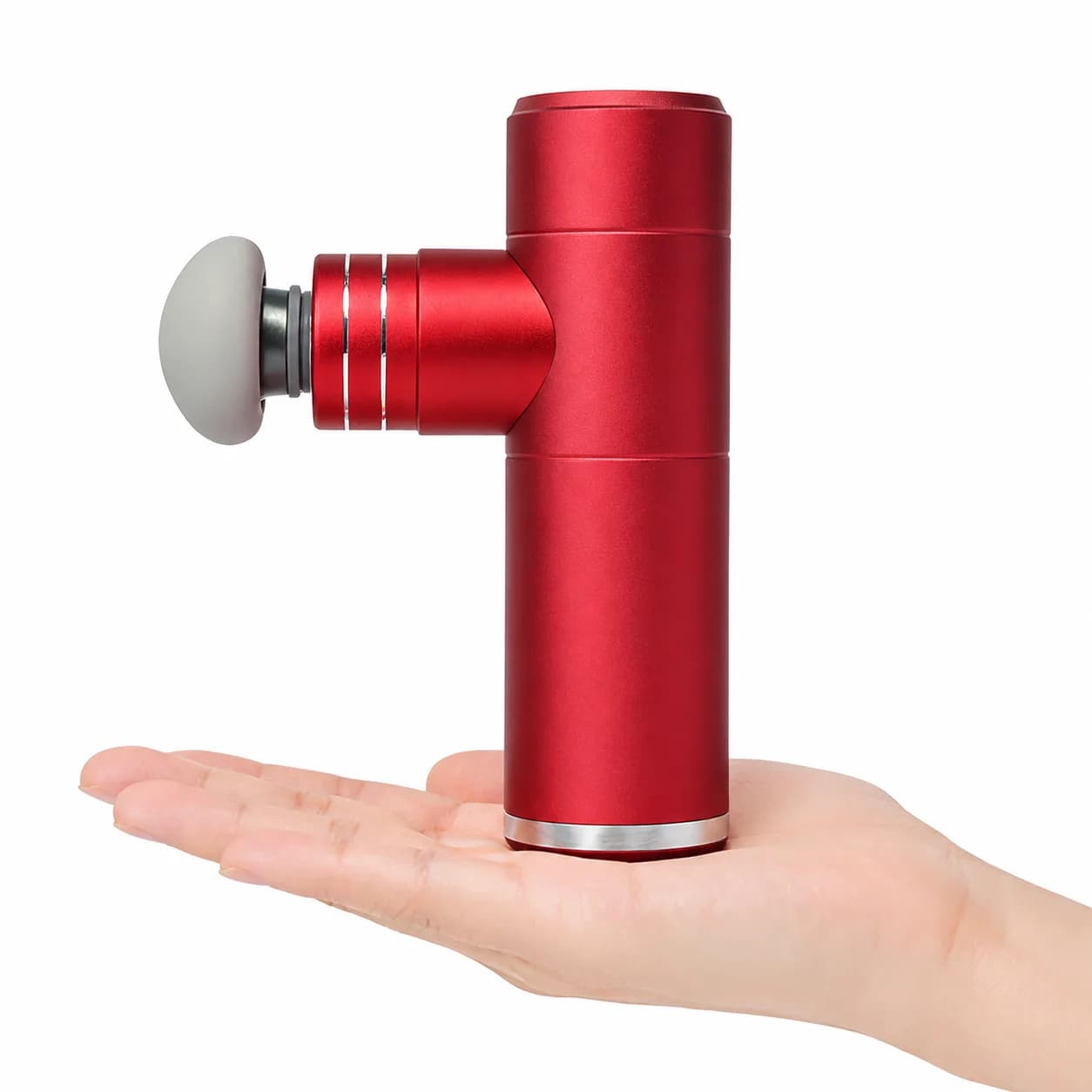 Red Compact Brushless Massage Gun, 4 Speeds, 4 Silicone Heads, Low Noise, Aluminum Body, for Gym, Home, Travel