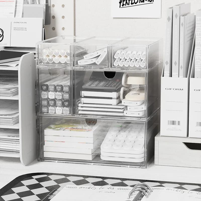 Acrylic Stackable Organizer Box Dustproof Drawer Style Cosmetic Stationery Storage Box Home Dormitory Bedroom Study Office Desk