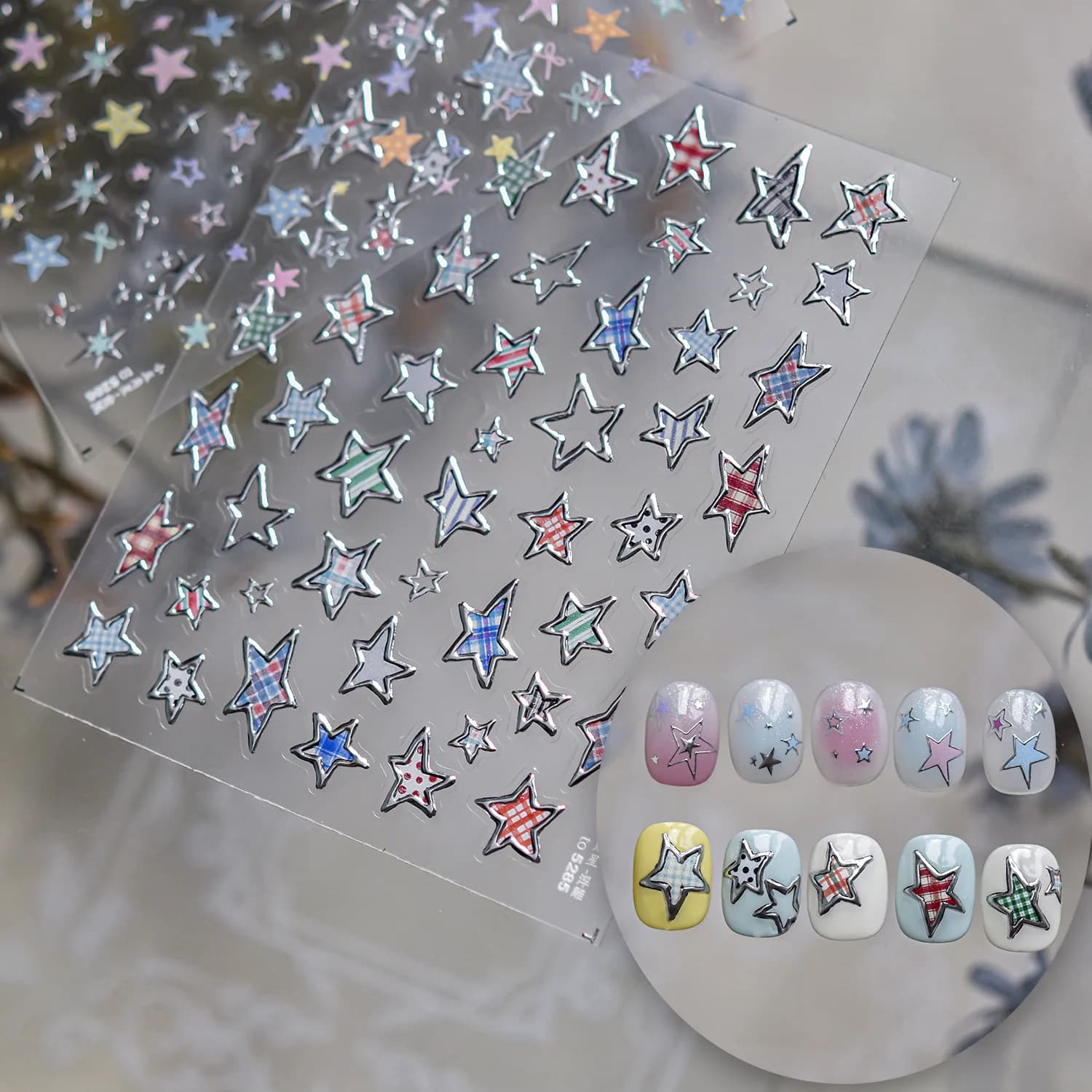 Adesivi per unghie con stella in metallo Squisito 5D abbronzante Argento Stella a cinque punte Mini adesivi per nail art Decalcomanie per manicure autoadesive fai da te