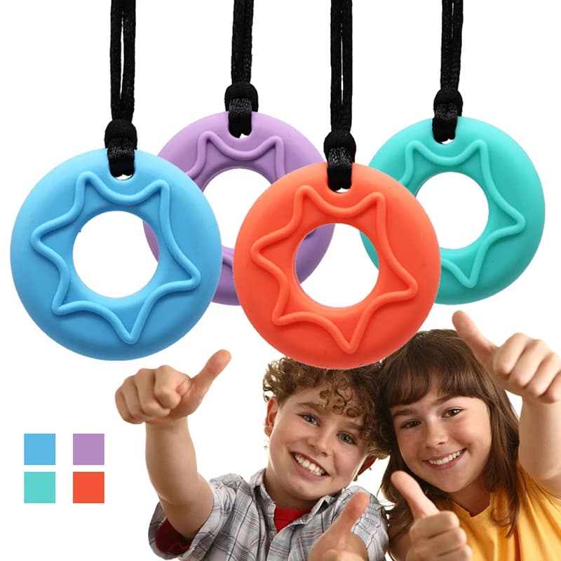 Baby Doughnut Teether Silicone Chew Necklace For Teething Autism Biting Chewing Baby Care BPA Free Beads