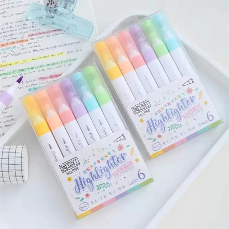 Set di 6 Evidenziatori Kawaii in Colori Pastello, Pennarelli Fluorescenti per Arte, Carini Articoli di Cancelleria