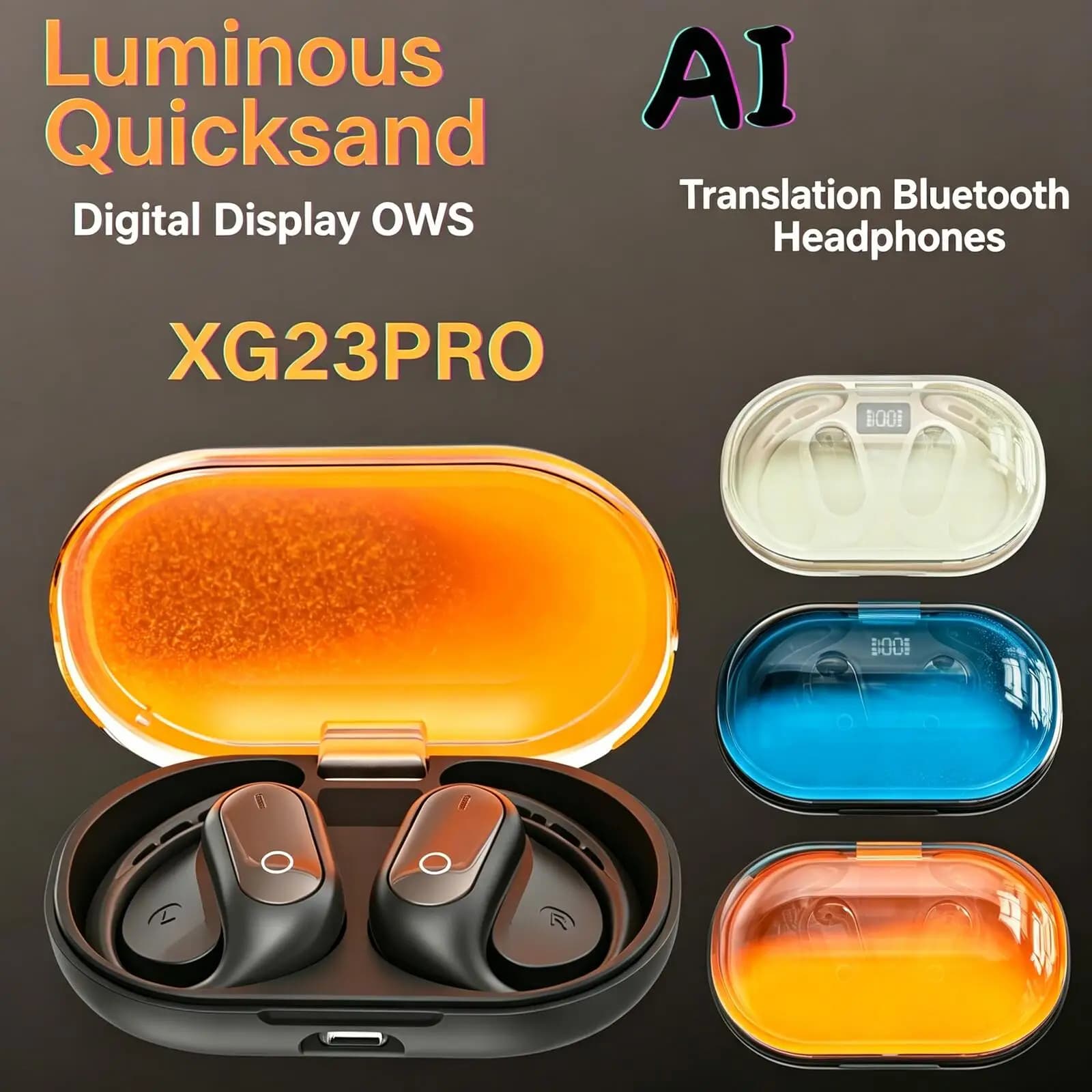 Auricolari Bluetooth XG23 PRO Luminous Quicksand con Traduzione AI, Gancio per Orecchio, Chiamate HIFI HD, Lunga Durata della Batteria, per Musica e Ufficio