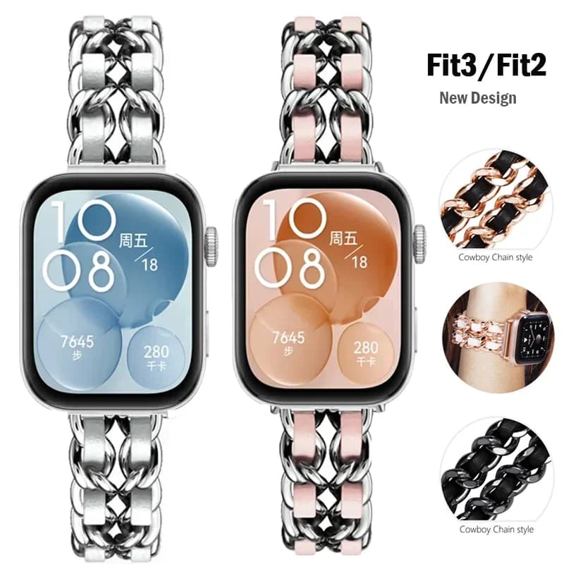 Cinturino in pelle + metallo per Huawei Watch Fit 2 cinturino Design cinturino bracciale in acciaio inossidabile Huawei fit 3 accessori fit2