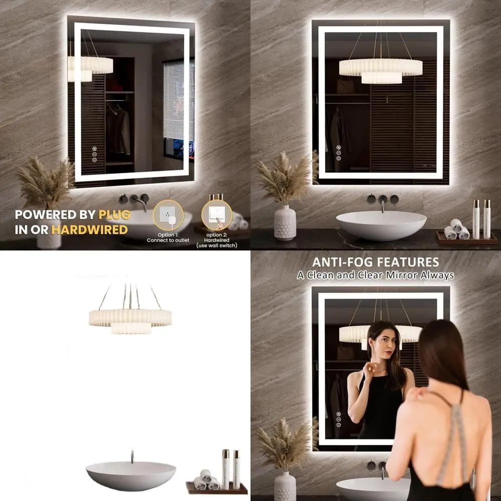 Specchio da bagno illuminato a LED, 35,4x29,9, antiappannamento, dimmerabile, memoria, facile installazione, riflessione chiara