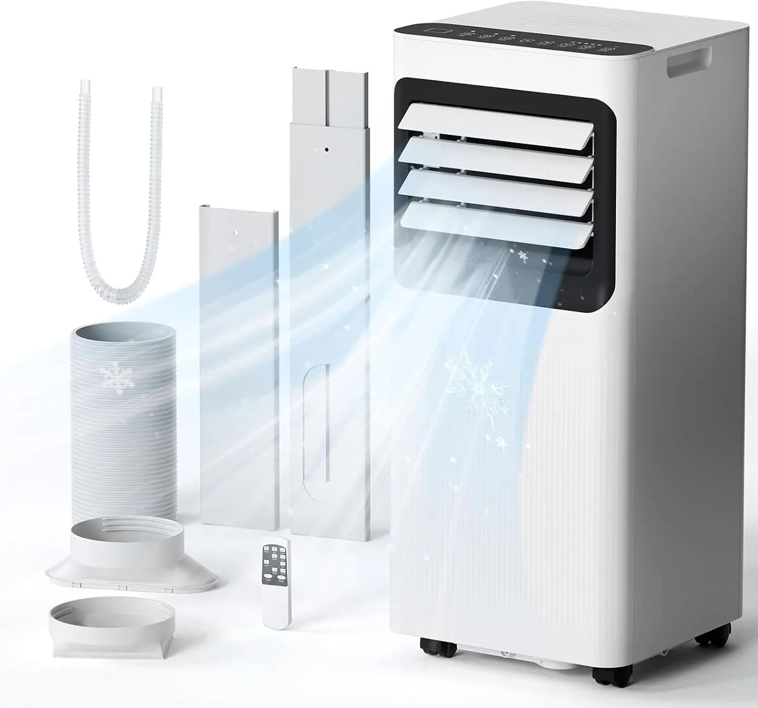 Portable Air Conditioner 8000 BTU - 4-in-1 AC Unit Cools Up to 350 Sq.Ft. with Fan & Dehumidifier, Silent Operation, LED Display, Remote Control, 24H Timer, Full Window Kit for Bedroom/Office