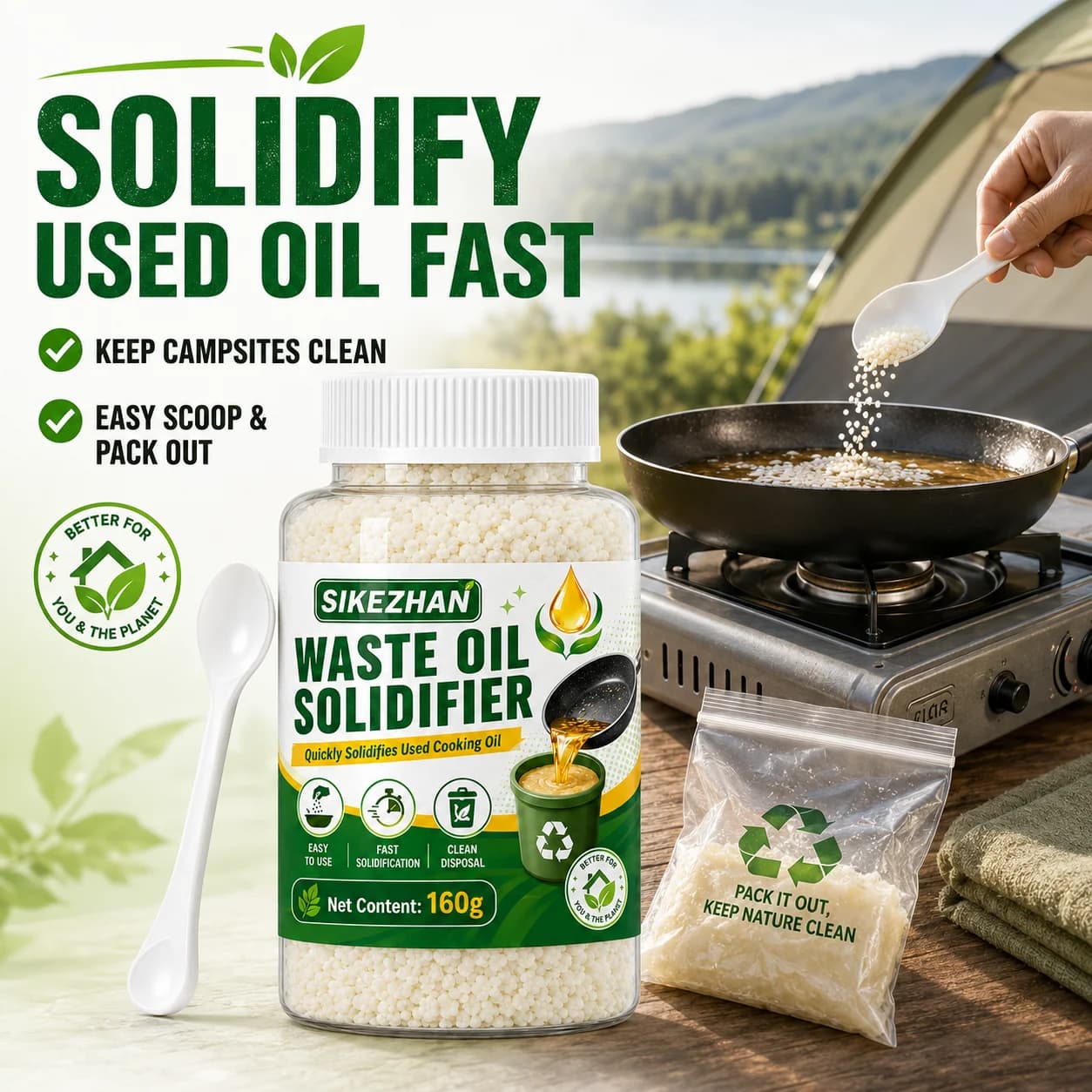 Eco-Friendly Waste Cooking Oil Solidifier Powder Outdoor Camping RV Picnic Fast Hardener Easy Safe Disposal Kitchen Tool 160g