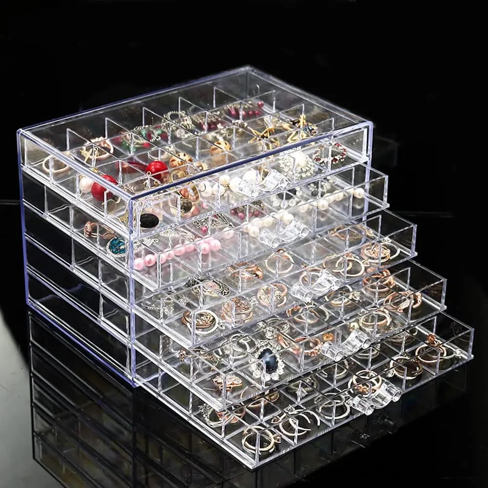 Earring Storage Box Organizer Acrylic Jewelry Holder 5 Drawers Transparent Jewelry Display Stand with 120 Small Compartments