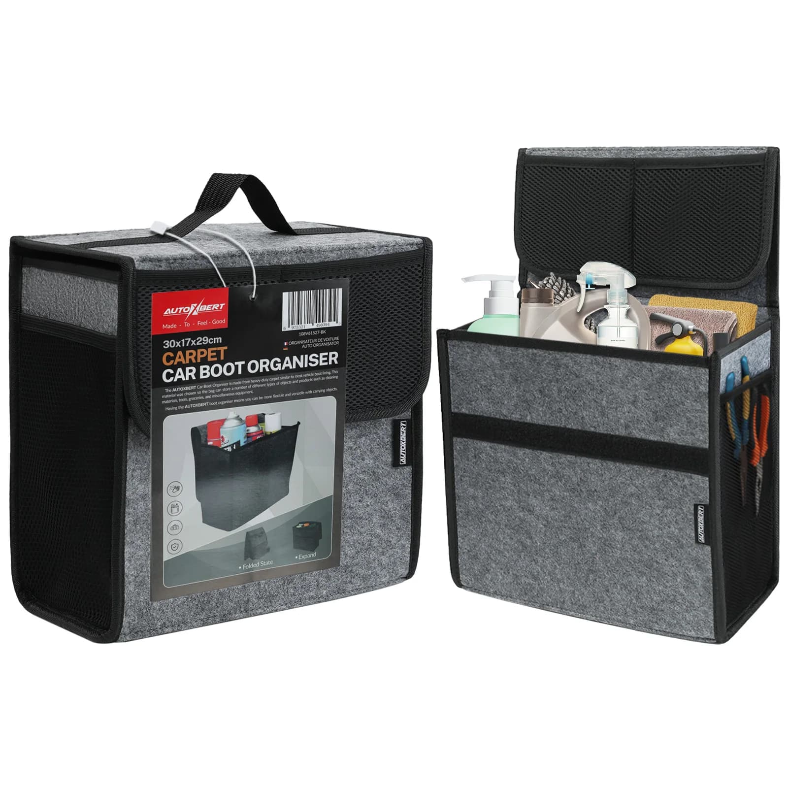 Borsa organizer per bagagliaio per auto con chiusura sicura, copertura ribaltabile, borsa ordinata per bagagliaio in feltro antiscivolo per riporre strumenti automatici e declutter interno