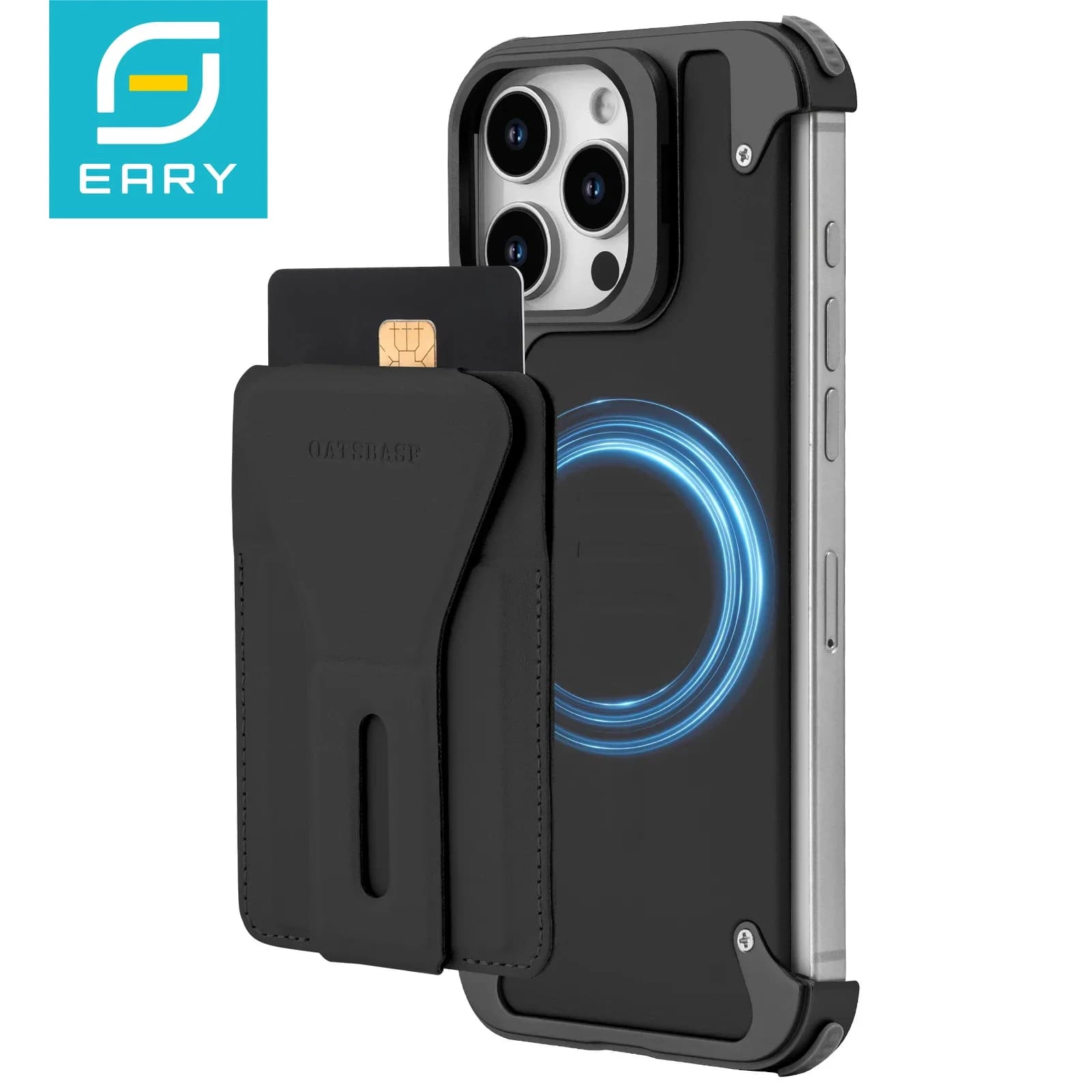 Eary Card Case for iPhone 16 Pro Max Magnetic Phone Case Removable Wallet Holder Camera Lens Stand Frameless Leather Cover Shell