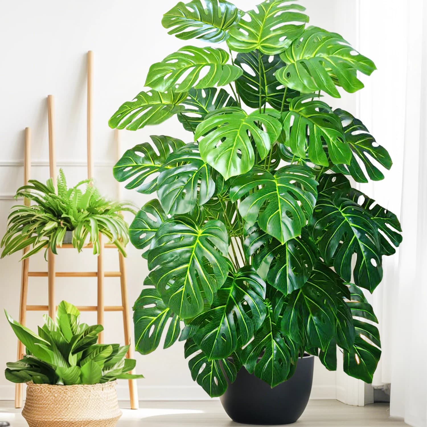 Artificial Plant Monstera 40-108cm/42.5in, Fin Palm Tree, Plastic Turtle Sheet, Green Plant for Home Decoration, Garden, Room, Office