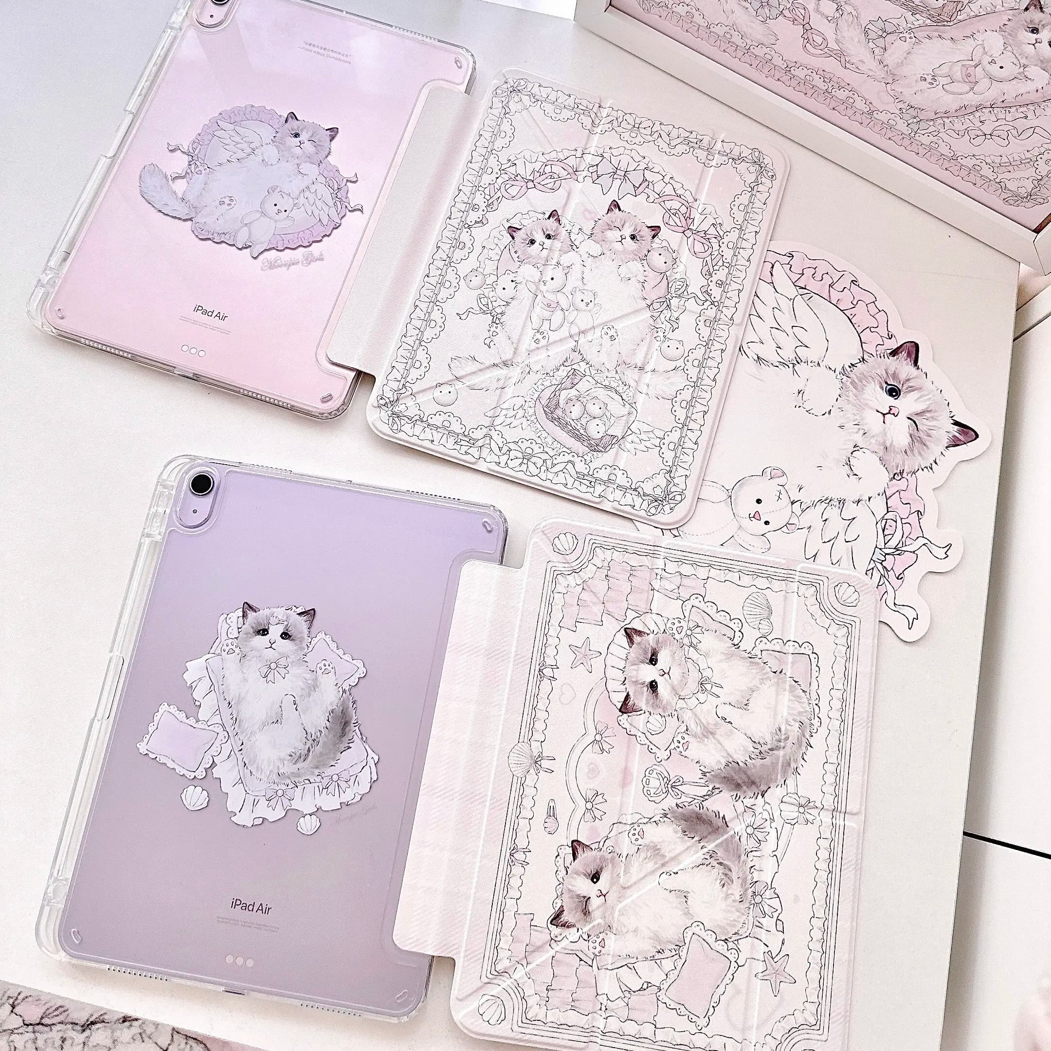 Custodia per iPad a forma di gatto rosa Kawaii per iPad Pro 13/11/Air 6/10/Mini e iPad 9a generazione, cover trasparente in acrilico Y-Fold con slot per matita