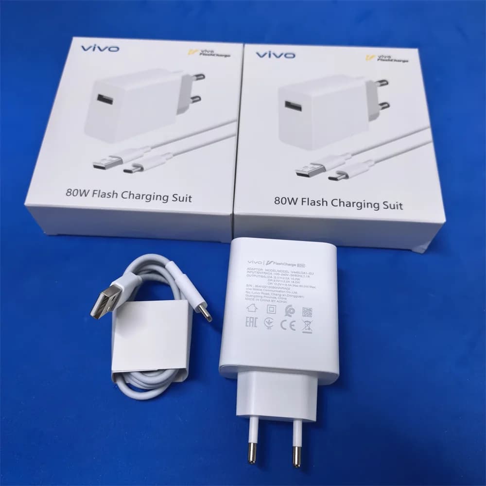 VIVO Original 80W EU Flash Charger Power Wall Adapter USB C Cable For Vivo X90 X80 X70 X60 X50 V27 S30 20 S15 Pro IQOO 11 10 Pro
