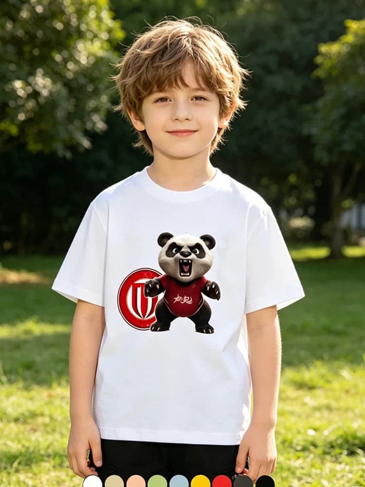 Maglietta con stampa simpatica panda per uomo, donna, adulto, bambino, calcio, estate, cotone, manica corta, top sportivo casual