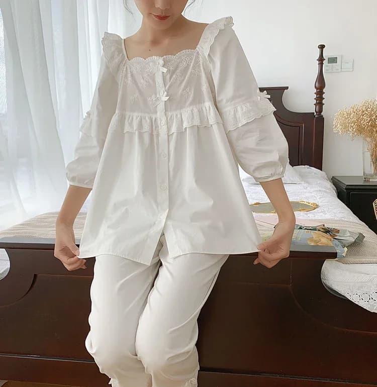 Set pigiama da donna con colletto quadrato Lolita.