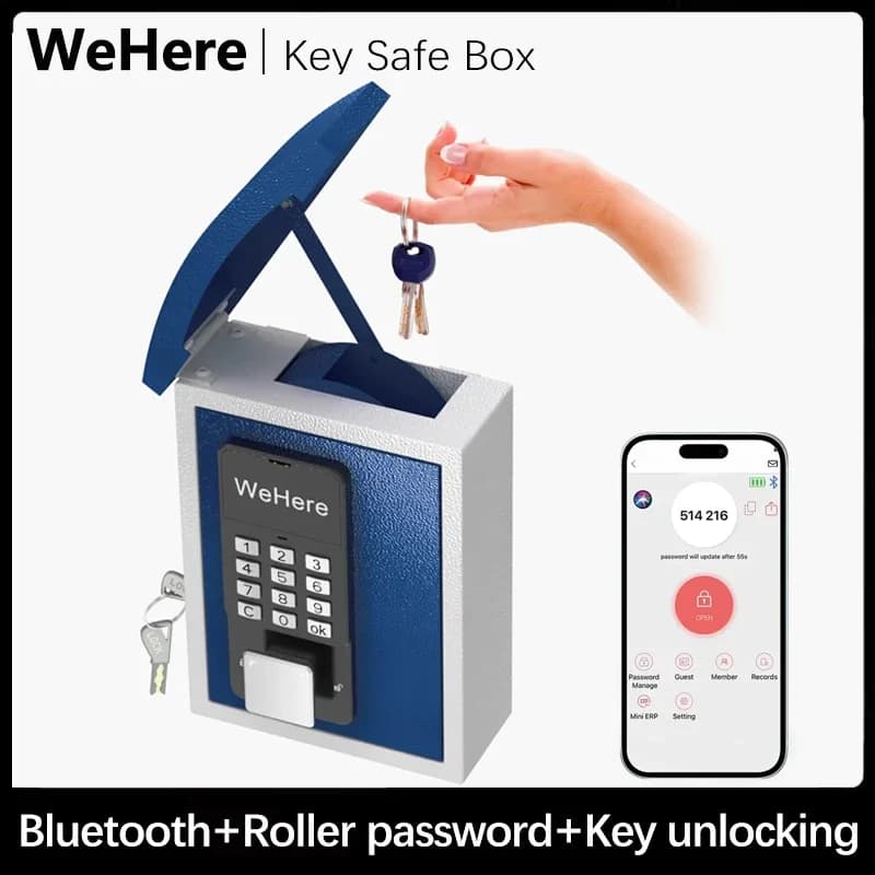 Password Cassetta di sicurezza per chiave telecomando Supporto da parete con slot per chiave Scatola di immagazzinaggio chiave Smart Key Safe OTP/APP Bluetooth/Sblocco codice