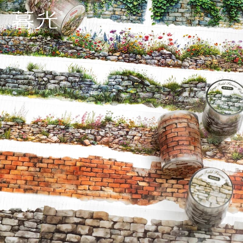Nastro Decorativo PET 5x200cm, 1 Rotolo, Tema Fiori e Cortile, Nastro Decorativo per DIY, Decorazione Quaderni