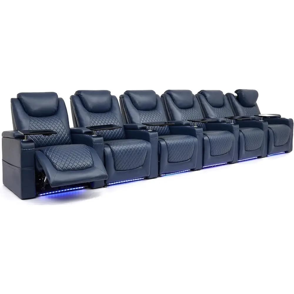 Poltrone per Home Theater, Sedie Reclinabili da Cinema con Illuminazione Ambientale a 7 Colori, Cuscino Lombare e Vano Laterale