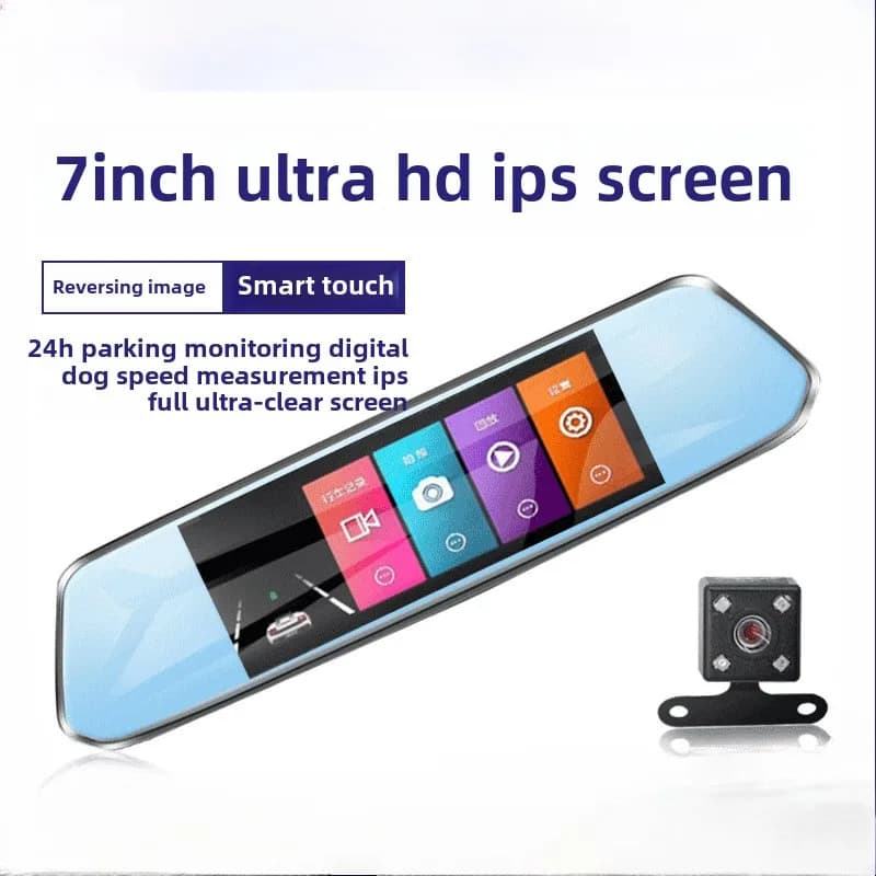 Telecamera per specchio con schermo IPS da 7 pollici per videoregistratore touch screen per auto Specchietto retrovisore Dash Cam Specchio per fotocamera anteriore e posteriore DVR