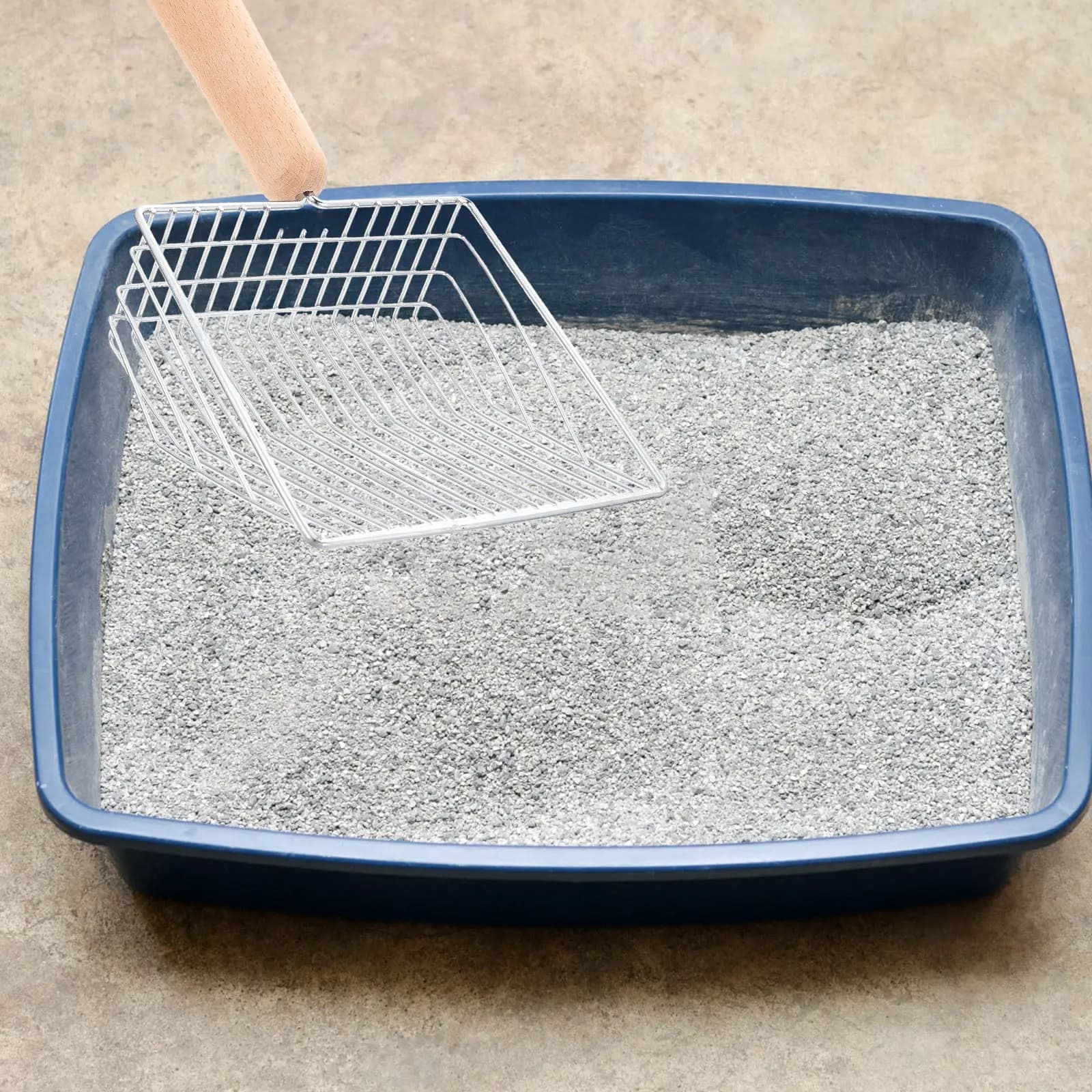 1Set Metal Cat Litter Scoop Wooden Handle Wear-Resistant ABS Base Corner-Reaching Portable Litter Scooper for Cats Kittens Pet