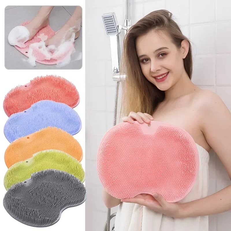 Scrubber per piedi e schiena Spazzola per doccia per il corpo Spazzola in silicone riutilizzabile Tappetino per lavaggio piedi Tappetino multifunzione per ventosa Tappetino per il bagno del piede