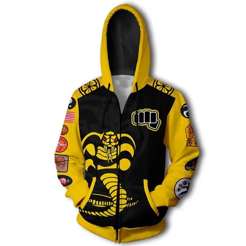 2025 Nuovo Cosplay Nuovo Film Cobra Kai Felpe Cosplay Karate Ragazzi/Ragazze Kid Zip Up Felpe con cappuccio Pullover Jogger Pantaloni da uomo
