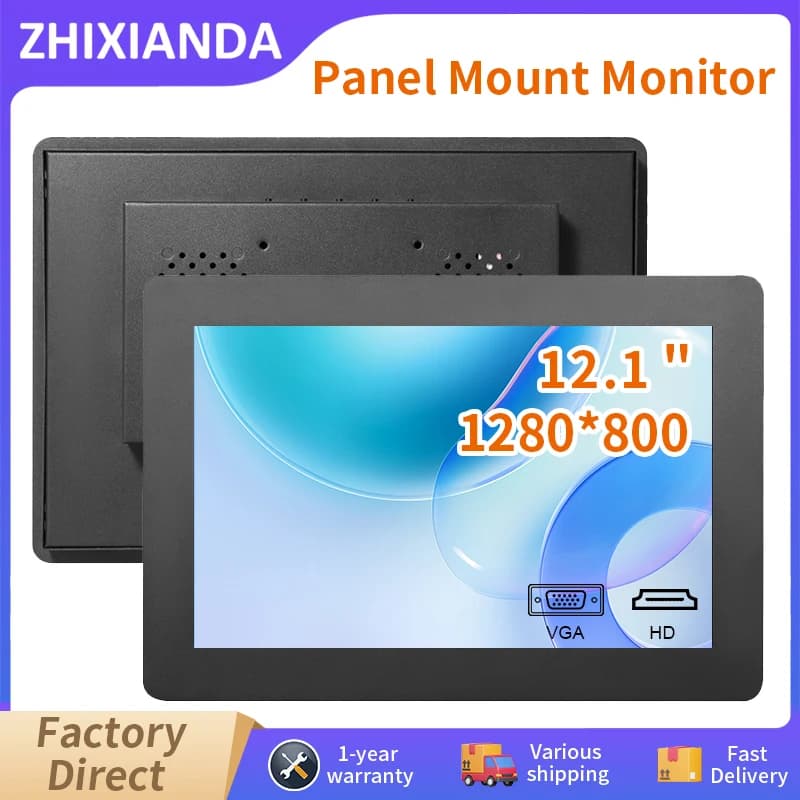 Zhixianda Monitor integrato industriale da 12.1 pollici con montaggio a pannello Widescreen 1280*800 Display Touch Screen capacitivo con VGA HDMI