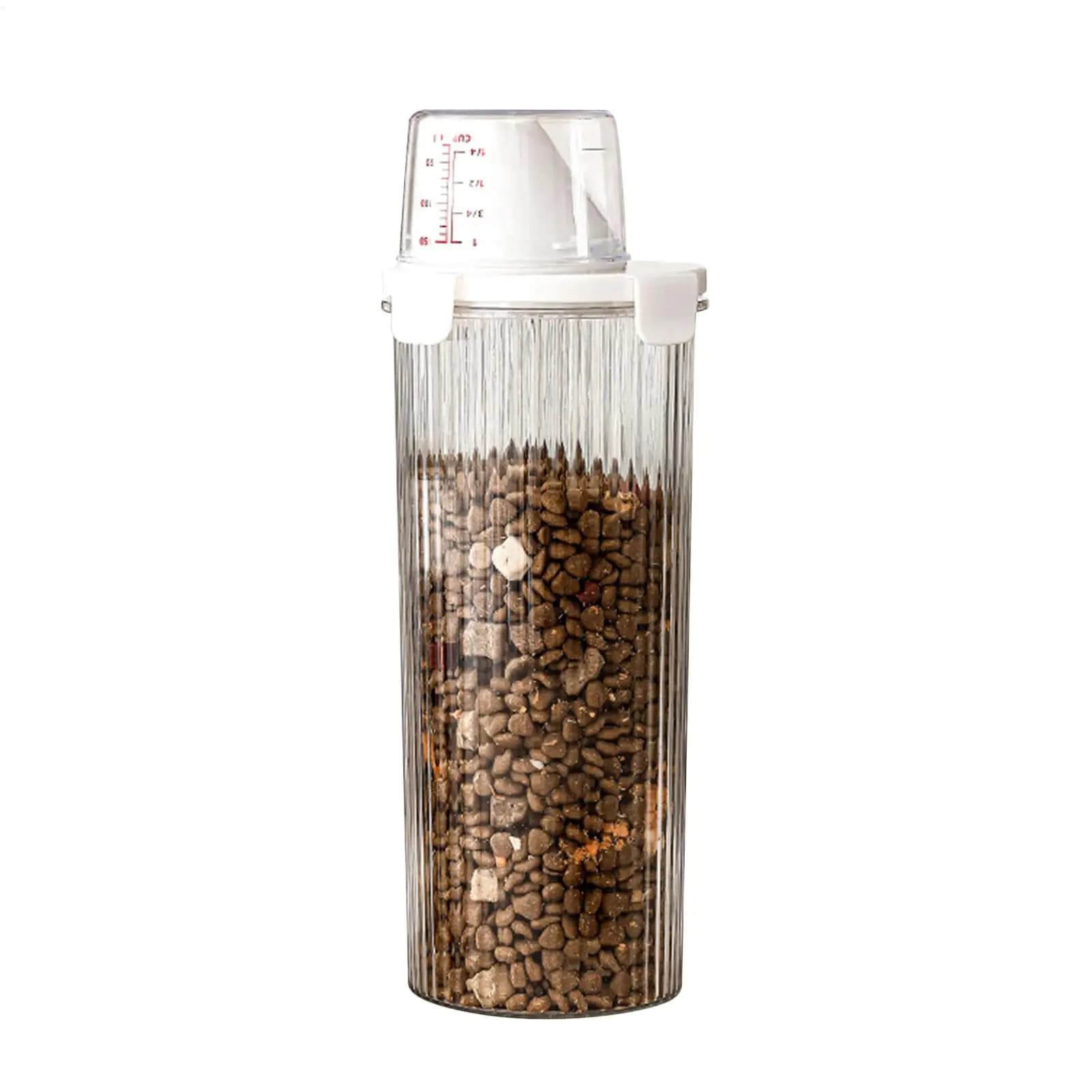 Contenitori per alimenti per animali domestici Contenitori trasparenti per alimenti per animali Dispenser per dolcetti con supporto per organizer per misurini con beccuccio versatore