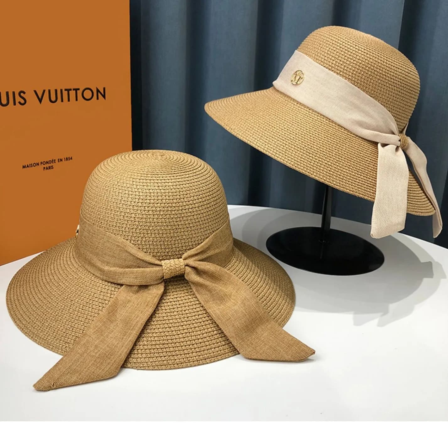 Women Bow Straw Hat Large Brim UV Protection Sun Hat Summer Beach Outdoor Shading Cap