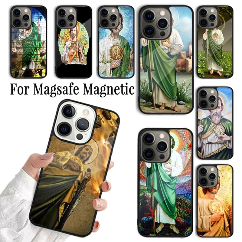 Custodia Morbida San Giuda per iPhone 17 AIR 16 15 14 13 12 11 Pro Max Plus, Cover Magnetica Wireless Magsafe