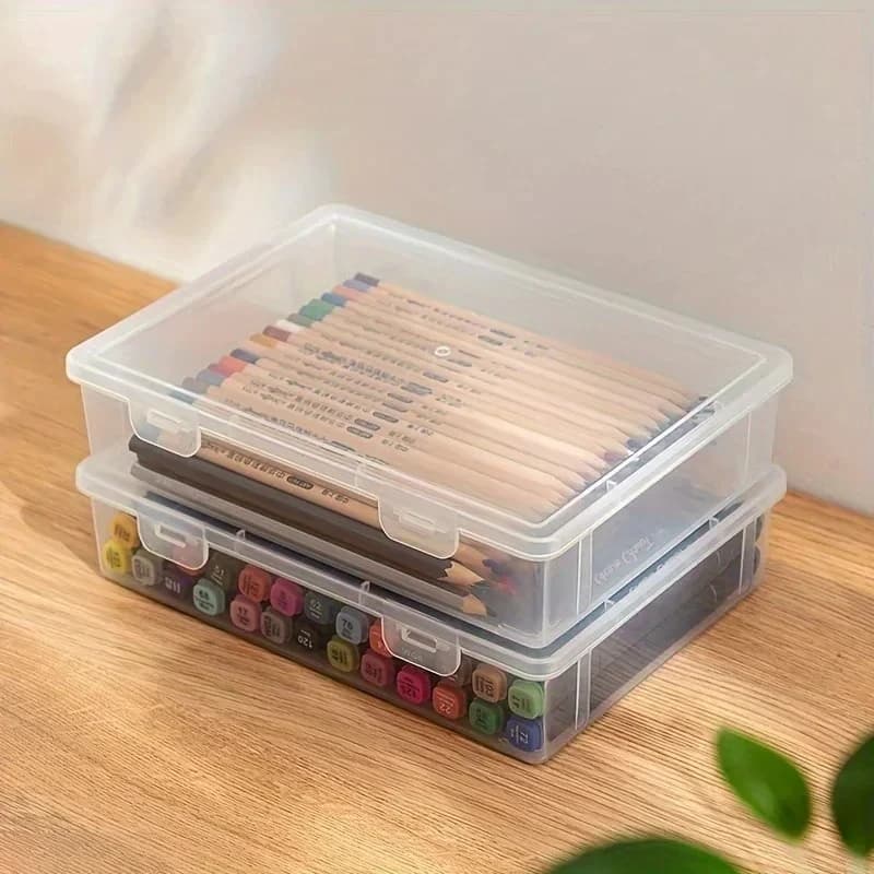Large Capacity Transparent Pencil CasePlastic Stationery Storage Box for Notebook Sketch Marker Colored Pencils