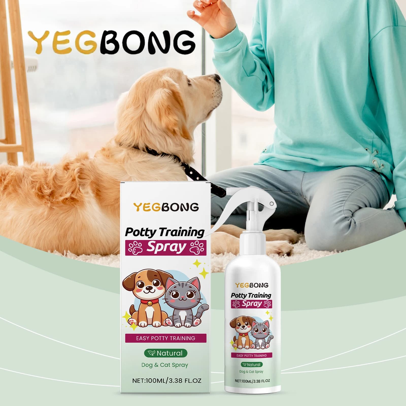 YEGBONG 100ml Spray per addestramento al vasino per animali domestici Formula delicata ad azione rapida Marcatura dell'urina Ausilio al comportamento Consigliato dal veterinario per cani e gatti