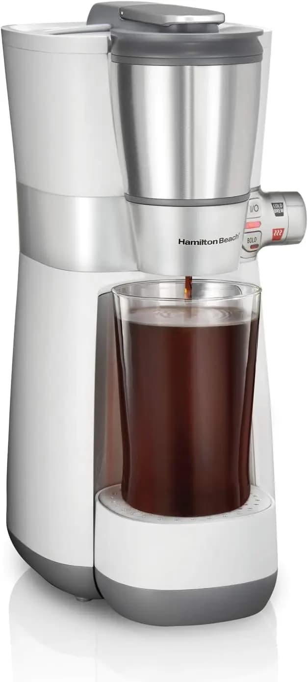Single Serve Coffee Maker, 16 oz Grounds Brewer for Cold and Hot Brew, White