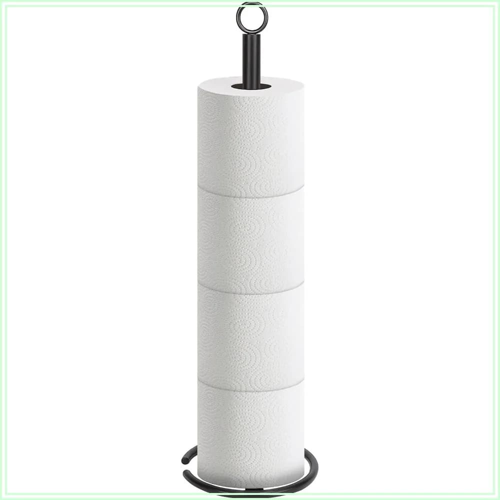Freestanding Toilet Paper Holder Stand, 4 Rolls Storage, Heavy Duty Metal, Matte Black, Rustproof, No Installation Needed