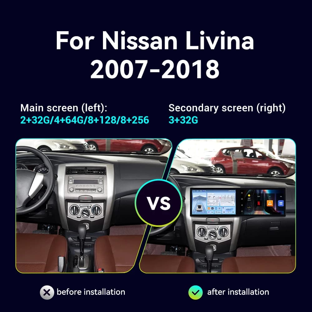 Qualcomm Android Auto Carplay Dual Screen Car Radio Automotive Multimedia Player GPS Navi For Nissan Livina 2007~2018 Head Unit