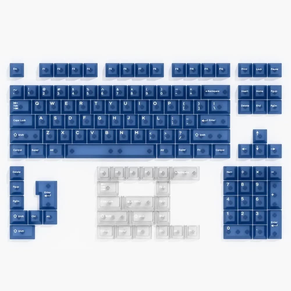 132 tasti blu trasparenti in PC, set di copritasti con profilo Cherry, illuminazione a LED, con tasti numerici per tastiera meccanica MX